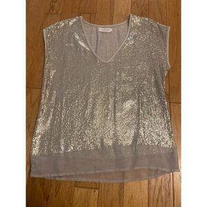 Velvet By Graham & Spencer women'sSequin Sleeveless Top P Silver Polyester V-Nec